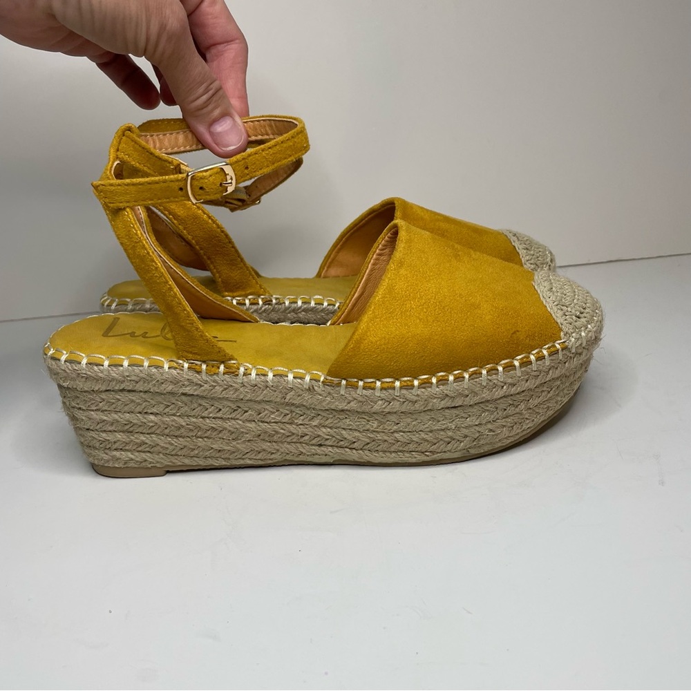 Lulus Janelle Marigold Suede Flatform Espadrilles size 6.5